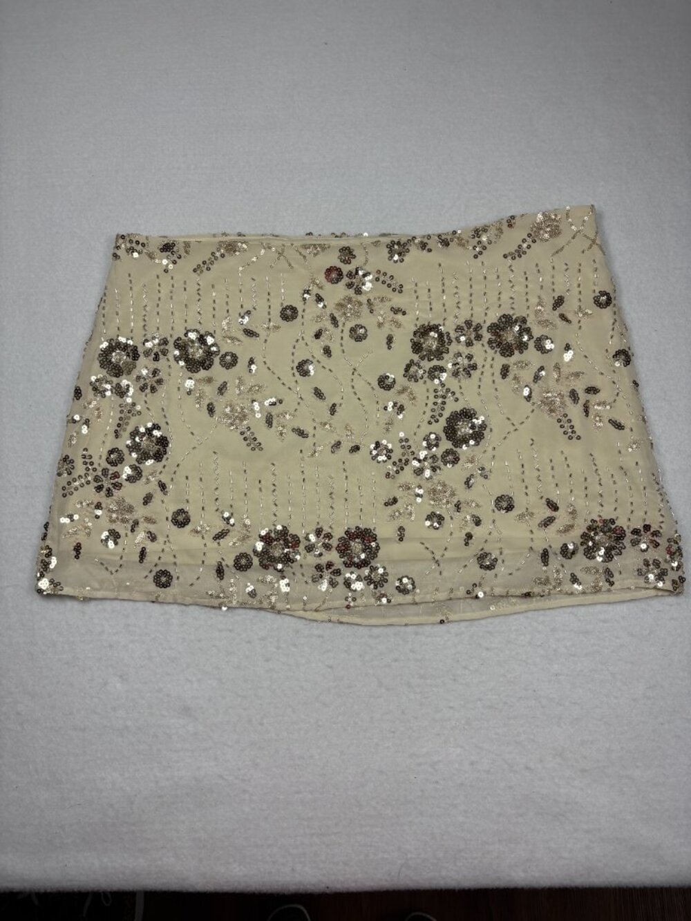 No Boundaries Ivory Beaded Sequin Floral Mini Skirt Coquette Glam Chic XL 16-18